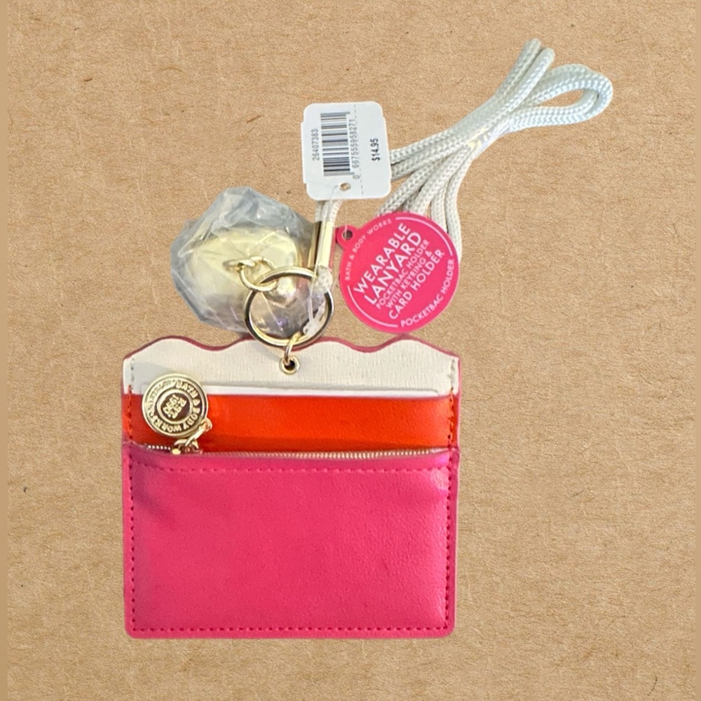 LANYARD PINK HOLDER Credit Card pocket & Keyring w/zipper Bath and Body Works.